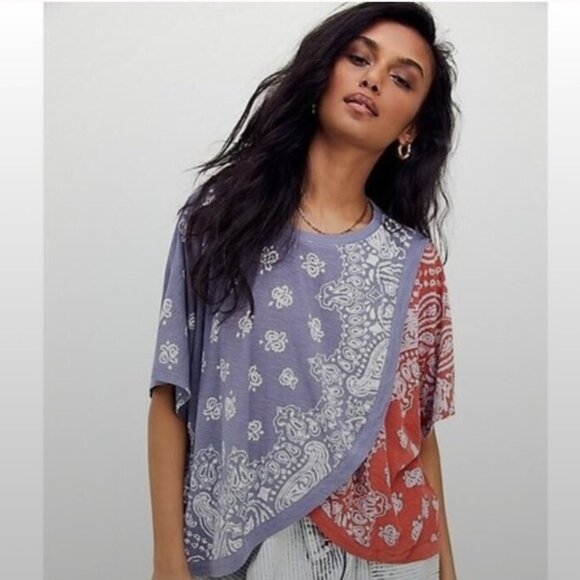 Free People Tops - Free People We The Free Dusk To Dawn Tee Bandana Cropped Boxy Oversized Crew